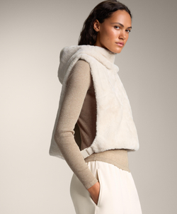 Oysho Жилет из искусственного меха с капюшоном, каменный