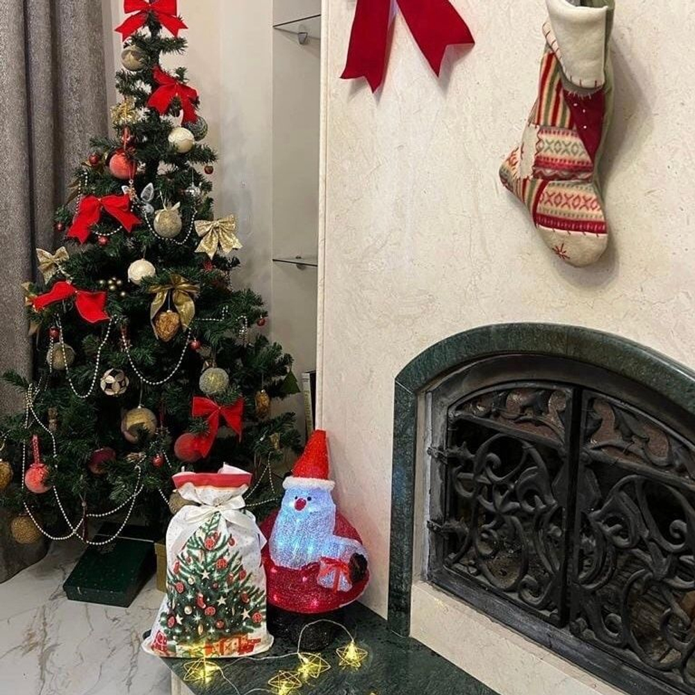 Мешок новогодний подарочный Деда Мороза 30*50 см х/б "Снеговик и елка" LAV (ANNA LUKOSHINA)