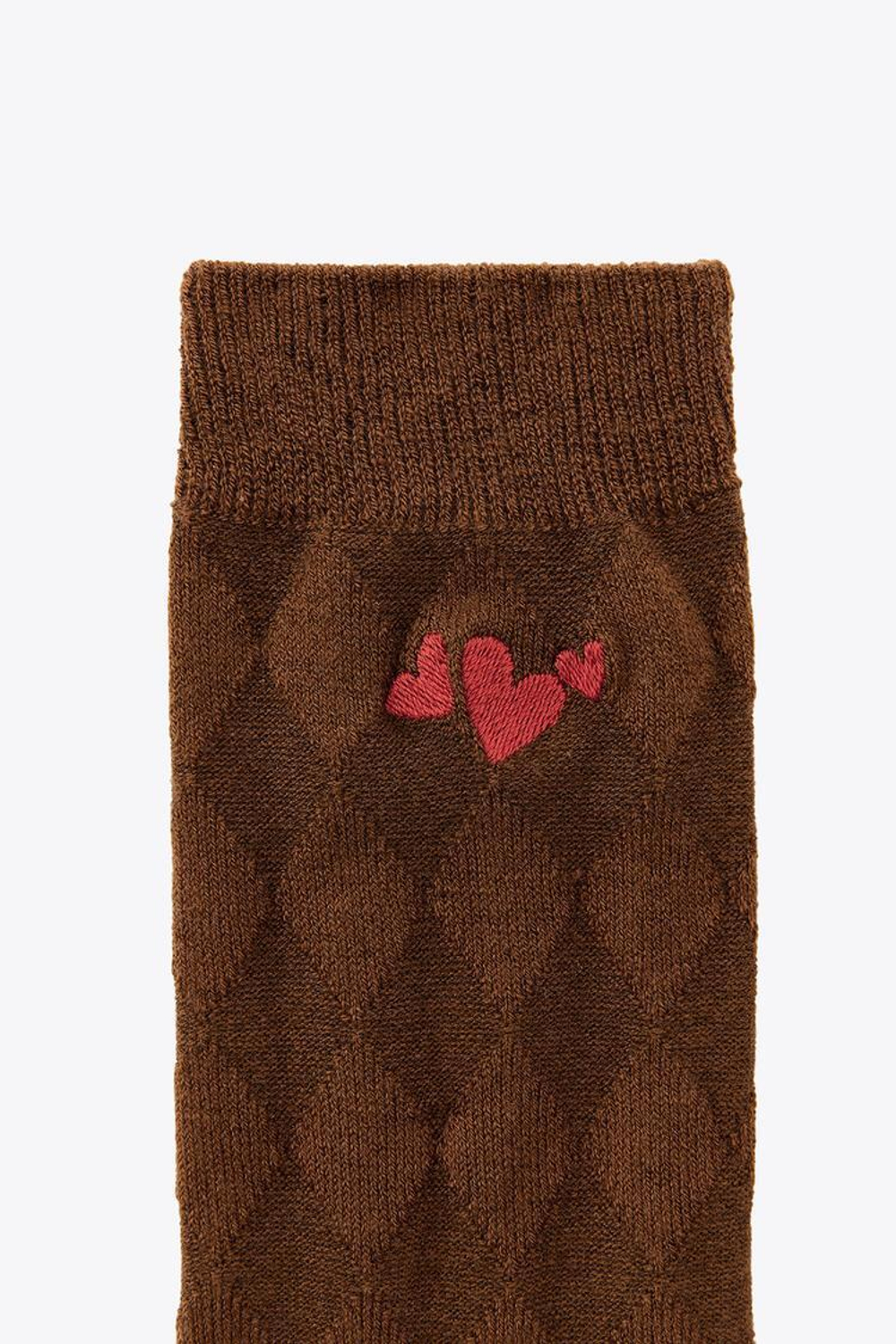 ZARA НОСКИ С ВЫШИВКОЙ В ВИДЕ РОМБОВ, СВЕТЛО-КОРИЧНЕВЫЙ