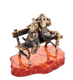 Народные промыслы AM- 354 Фигурка «Пара собак» (латунь, янтарь)