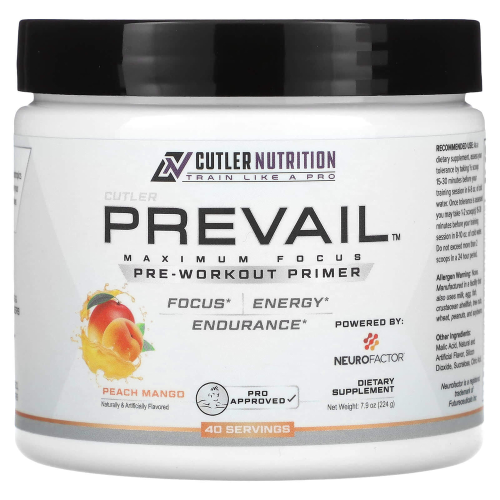 Cutler Nutrition, Prevail, предтренировочная добавка, персик и манго, 224 г (7,9 унции)