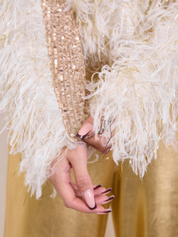 Костюм тройка брючный праздничный с пайетками для девочки золото бежевый