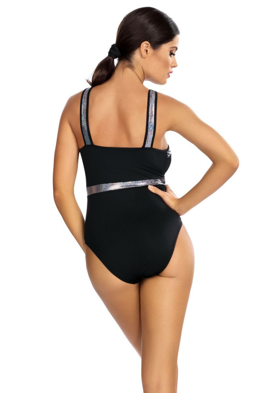 Совместный купальник с голографическим декором (Размер: 70/36) (Цвет: черный)