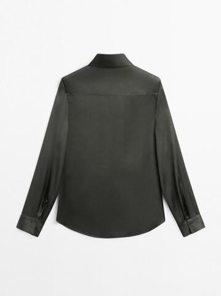 Massimo Dutti Рубашка из струящегося атласа, свинцовый