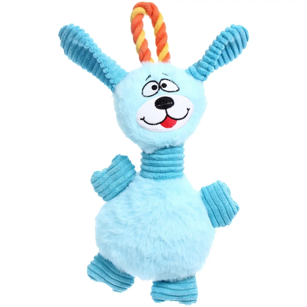 Игрушка для собак средних и малых пород «ЗООГРАД», заяц с канатом, с пищалкой, 34*18см (лейбл)