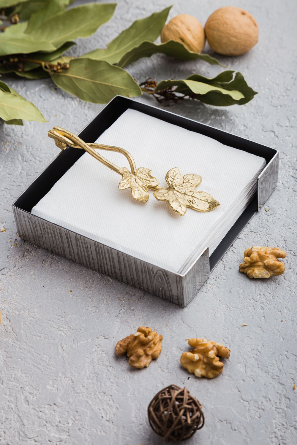 Салфетница 13см Michael Aram Плющ и дуб серебристо-золотистая