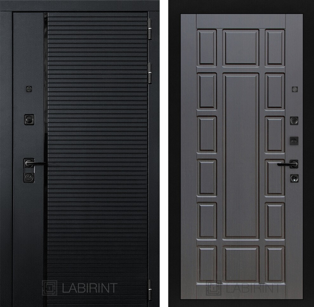 Дверь входная Лабиринт ПИАНО 12 Венге ЧЕРНАЯ ФУРНИТУРА металлическая