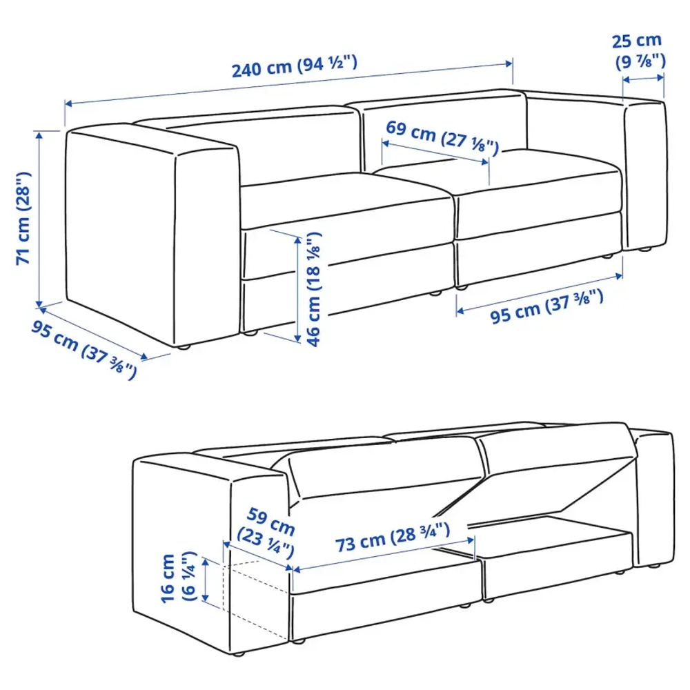3-местный диван - iKEA JÄTTEBO/JATTEBO, 71x95x240см, ЯТТЕБО ИКЕА