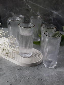 Ребристые бокалы для виски, 330 мл. 6 шт. с золотой каймой