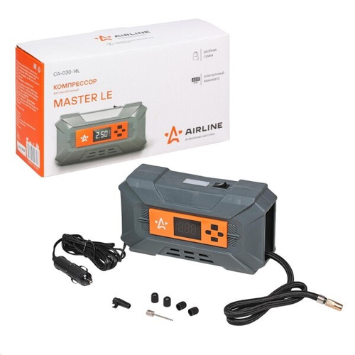Компрессор пласт.  MASTER LE  12В, 22 л/мин. до 7 Атм эл.манометр с фонарем в сумке (AIRLINE)