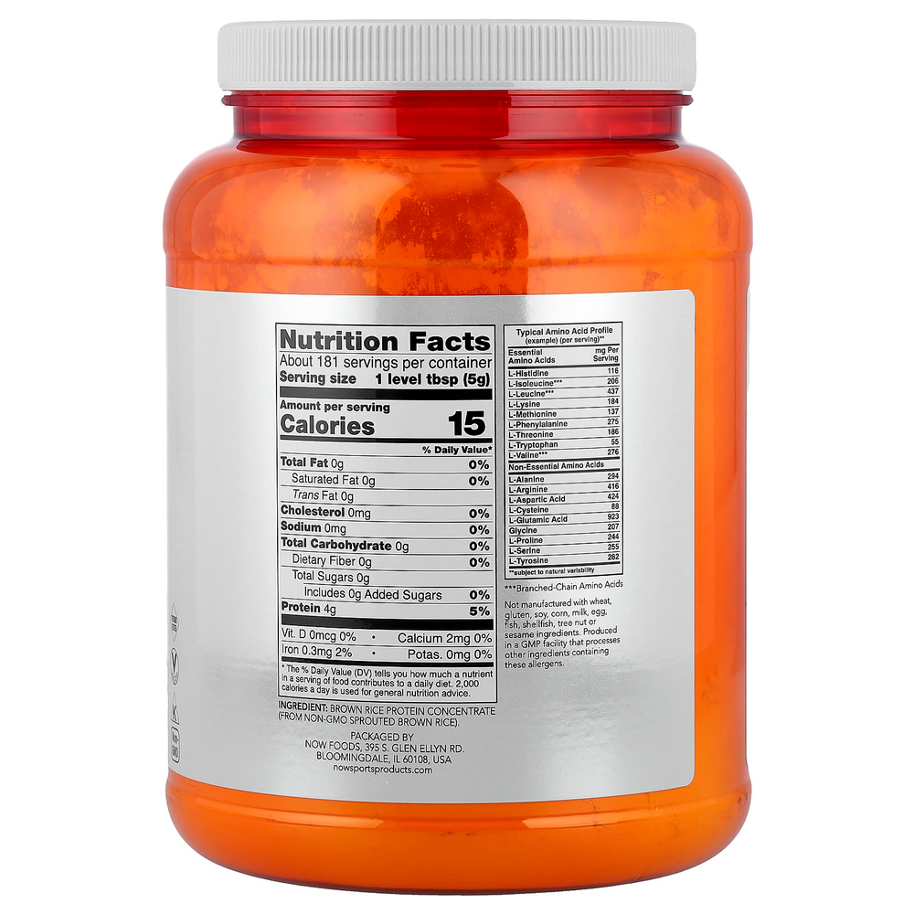 NOW Foods, Sports, протеиновый порошок из проросшего коричневого риса, без добавок, 907 г (2 фунта)