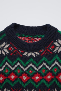 ZARA ЖАККАРДОВЫЙ СВИТЕР, МОРСКОЙ СИНИЙ