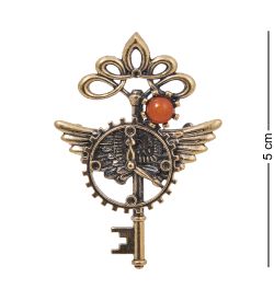 AM-4060 Брошь «Ключ Времени» (латунь, янтарь)