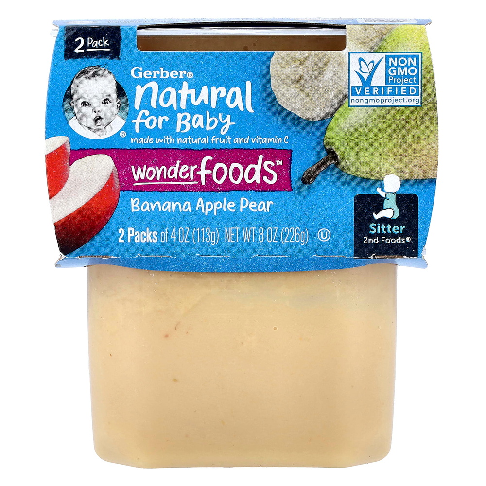Gerber, Natural for Baby, Wonder Foods™, 2nd Foods®, банан, яблоко и груша, 2 пакетика по 113 г (4 унции)
