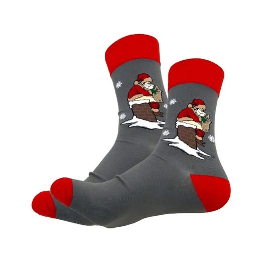Носки Санта - хулиган, р-р 39-45 (серый/красный)