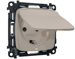 MO368010 Комплект механизма электрической розетки OMEGA Серо-бежевый матовый с/з с шторками и крышкой IP44 QUANT (OP3680, VM141)