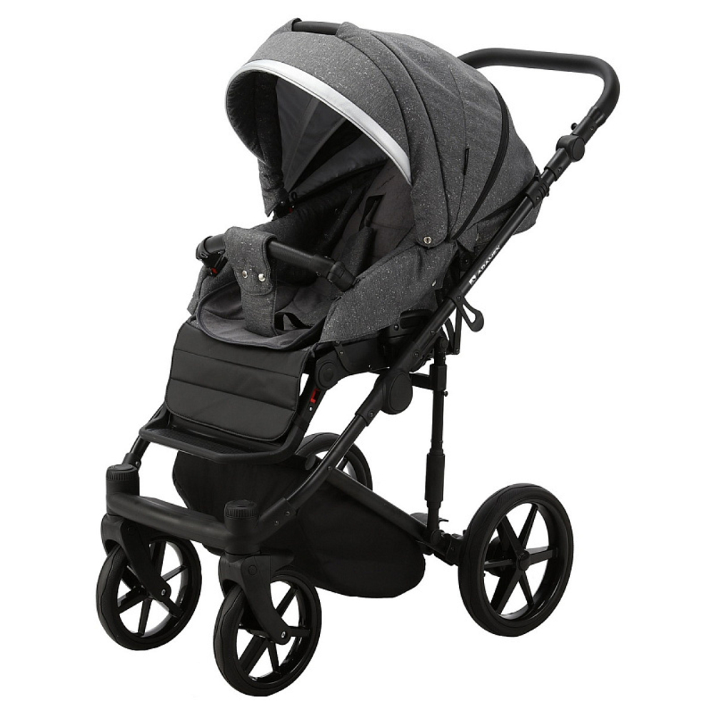 Детская коляска Adamex Rimini 2 в 1 Ri11-LUX (Т.СЕР.БЛЕСТКИ+Т.СЕР.КОЖА+СЕРЕБР.ОТДЕЛКА)