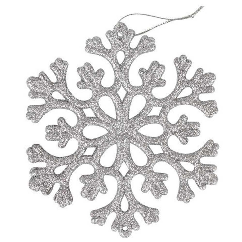 Украшение елочное подвесное "Снежинка серебристая" ЗОЛОТАЯ СКАЗКА, НАБОР 6 шт., 12 см, глиттер, 591131