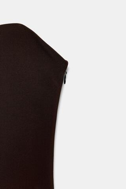 ZARA ПЛАТЬЕ БЕЗ БРЕТЕЛЕК В ГОРОШЕК, КОРИЧНЕВЫЙ