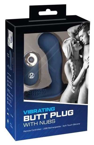 Синий вибростимулятор простаты Vibrating Butt Plug - 11,7 см. (Цвет: синий)