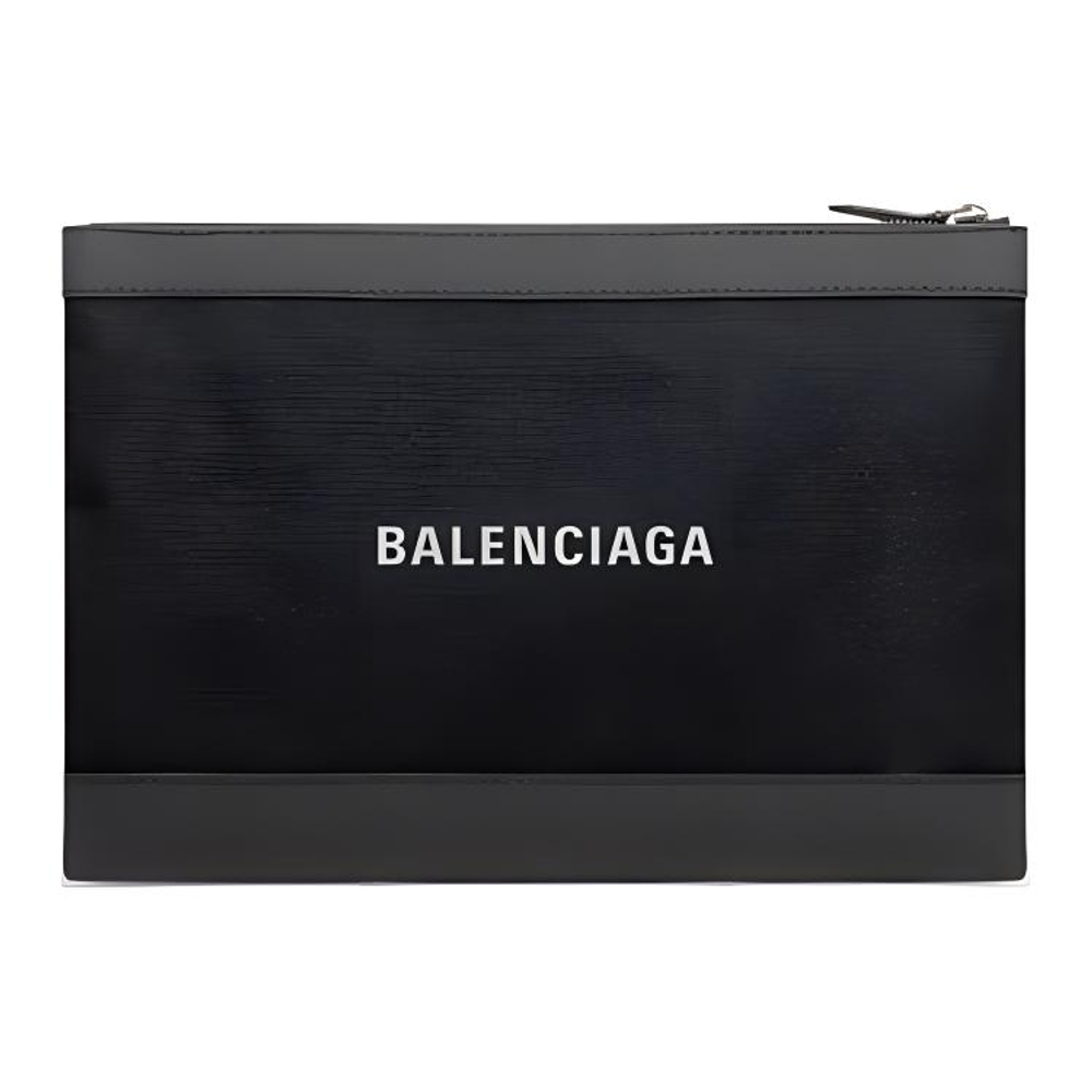Balenciaga Calfskin With Cotton Canvas Clutch Medium Men"s Black