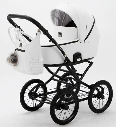 Детская коляска Adamex Porto Retro Deluxe 3 в 1 PO-SA01 (БЕЛАЯ КОЖА)