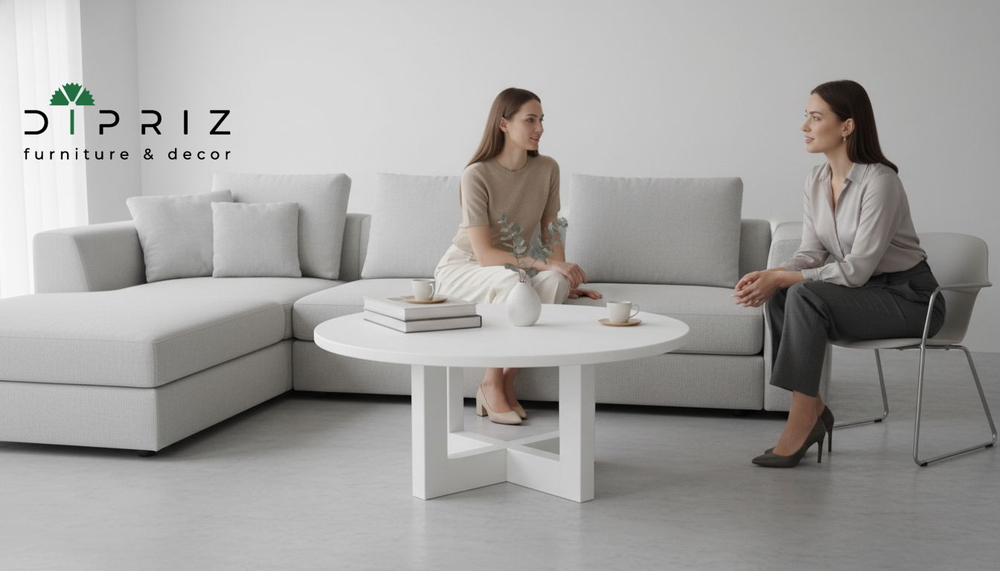 Журнальный столик, 100х100х45, Куклей, круглый, кофейный, деревянный, белый, Dipriz