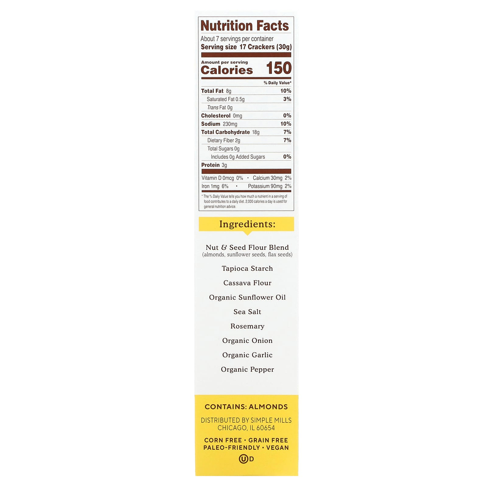 Simple Mills, Крекеры из миндальной муки, розмарин и морская соль, 199 г (7 унций)
