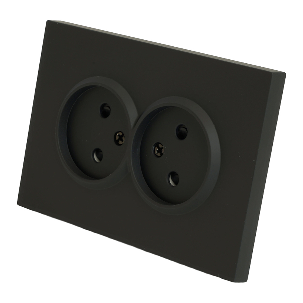 Розетка 2-местная с защитной шторкой, STEKKER, б/з, 250В, 16А, серия Эмили, RST16-5116-05, черный уголь, soft touch 49851