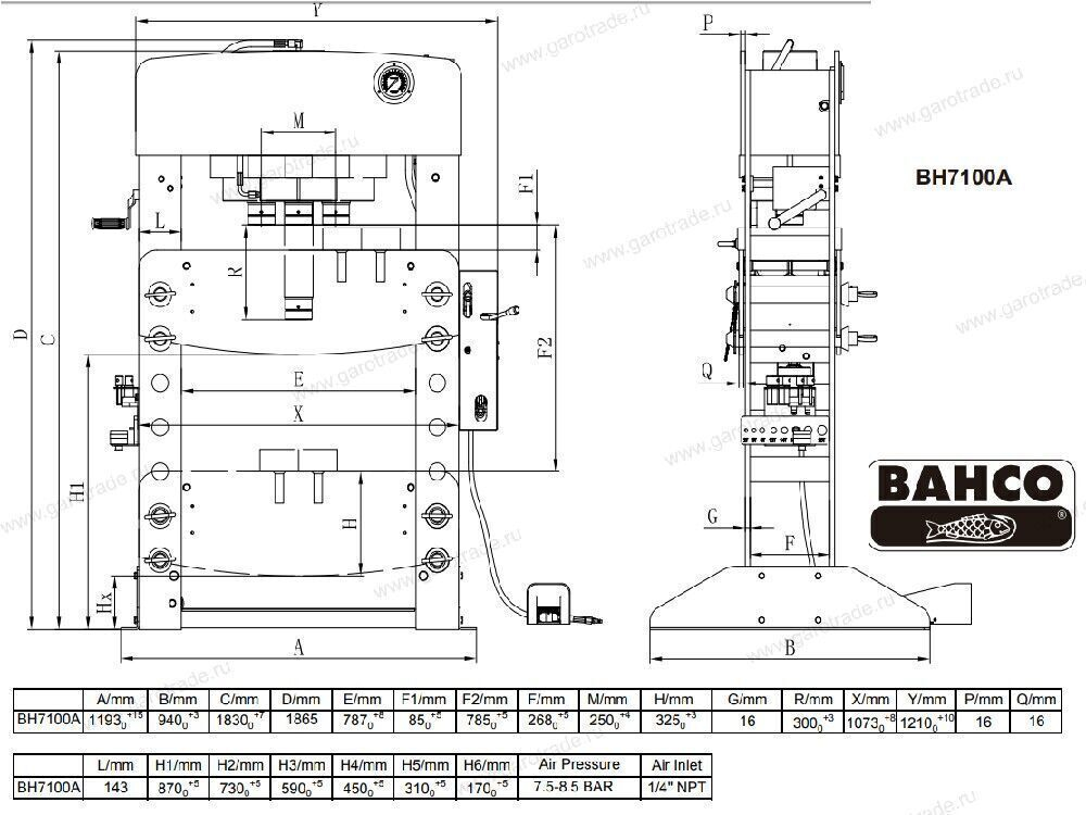 Пресс пневмо-гидравлический 100 тонн BH7100A Bahco