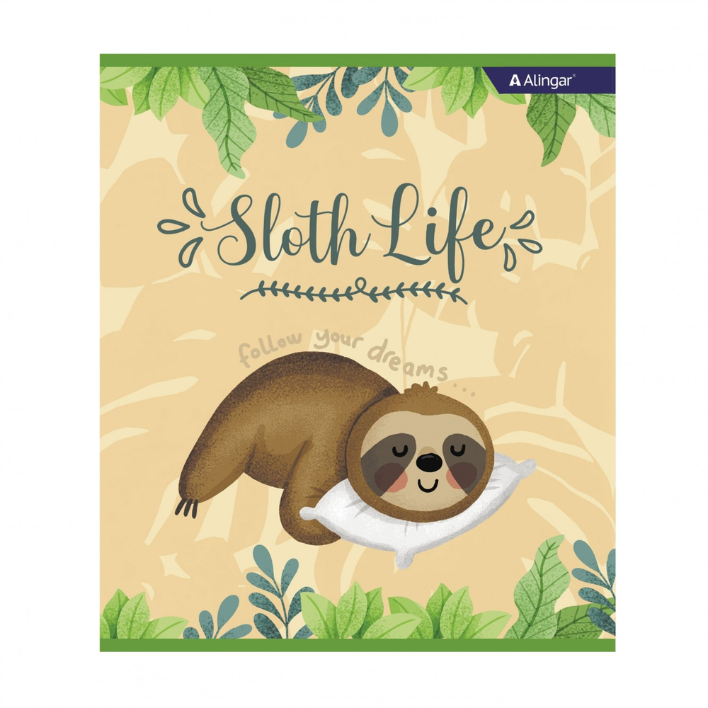 Тетрадь 36л., А5, клетка, Alingar "Ленивцы", скрепка, мелованный картон (стандарт) , блок офсет, 4 дизайна в пленке т/у