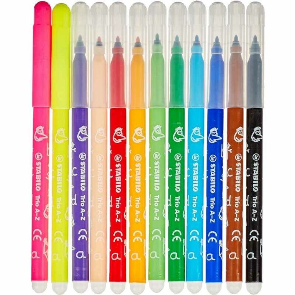 Фломастеры STABILO "Trio", 12 цветов, трехгранная зона обхвата, толщина линии 0,7 мм, картонный футляр, 378/1, 378/1-12-01