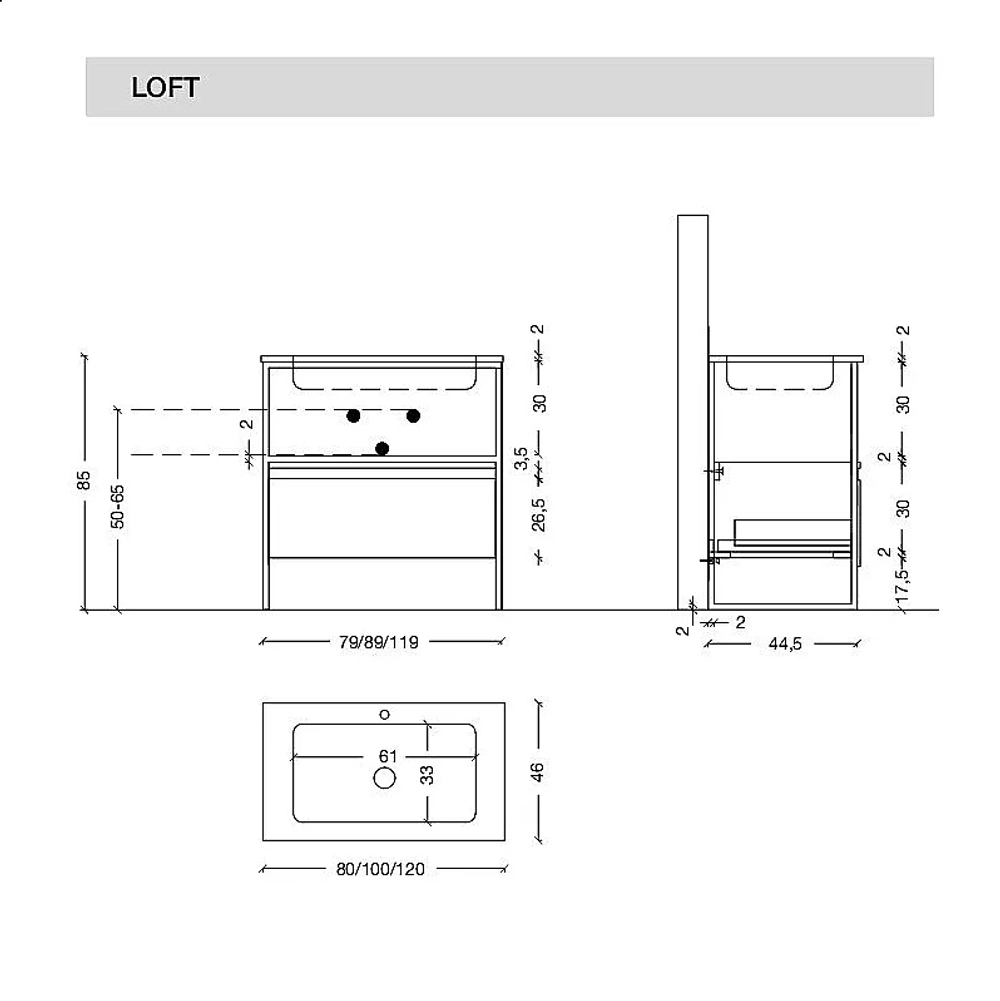 Тумба с раковиной Armadi Art Loft 80 светлое дерево