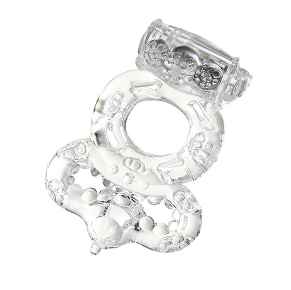 Прозрачное эрекционное кольцо с вибратором и подхватом ToyFa Basic 818037-1