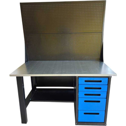 Верстак GWT-V1400B5 однотумбовый, 5 ящиков, с двумя экранами, синий 1400x700, Great Wolf