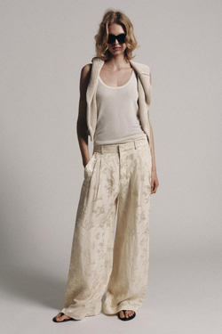 ZARA ЖАККАРДОВЫЕ БРЮКИ ИЗ СМЕСОВОГО ЛЬНА — ZW COLLECTION, ЭКРЮ