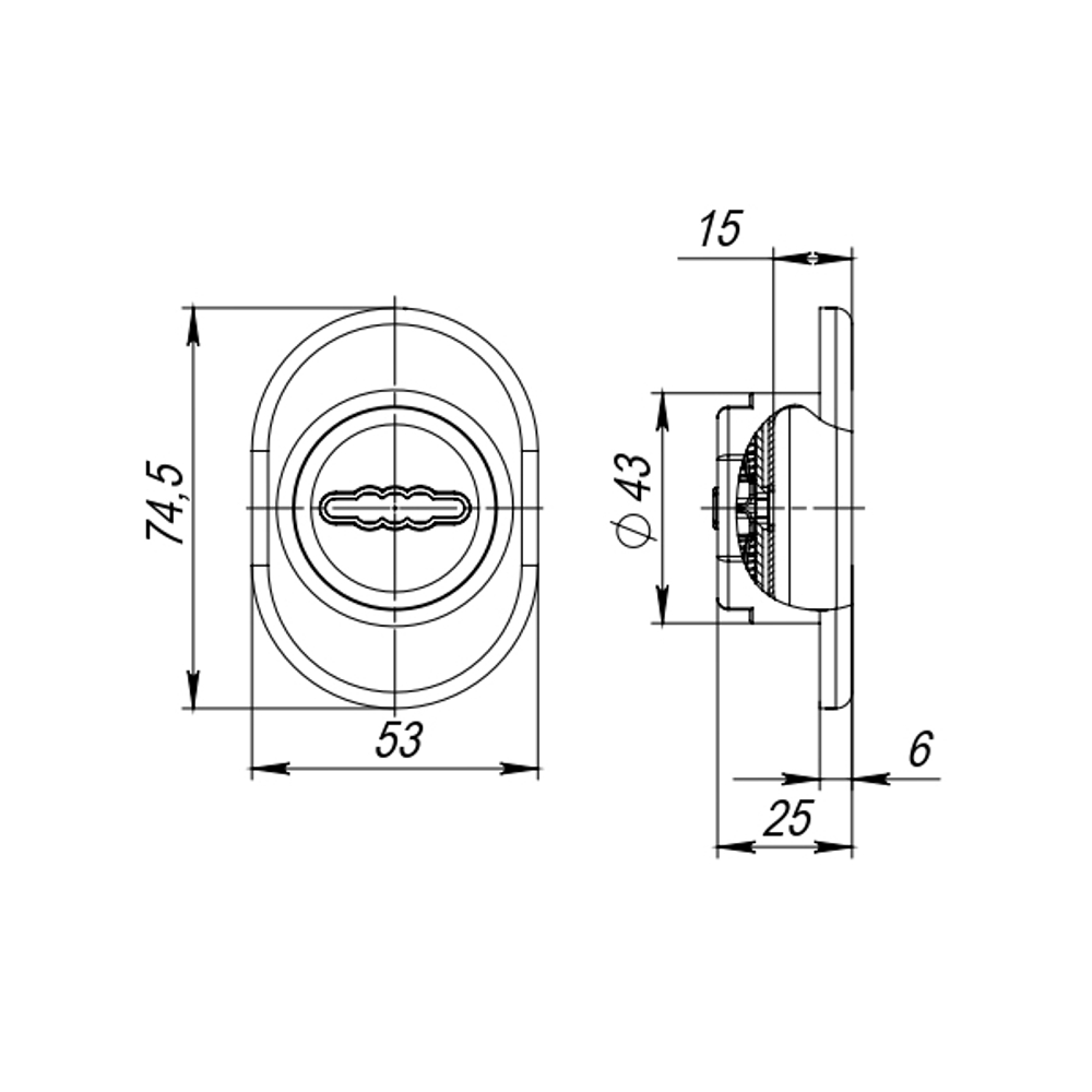 Накладка на сувальдный замок ESC.S-auto/U/OV.477 (ESC 477 U (70х50) ) с подпруж. шторками СР хром