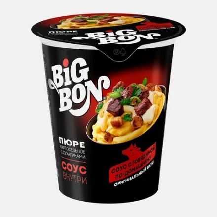 Пюре картофельное с сухариками и соусом с говядиной Big Bon 60г