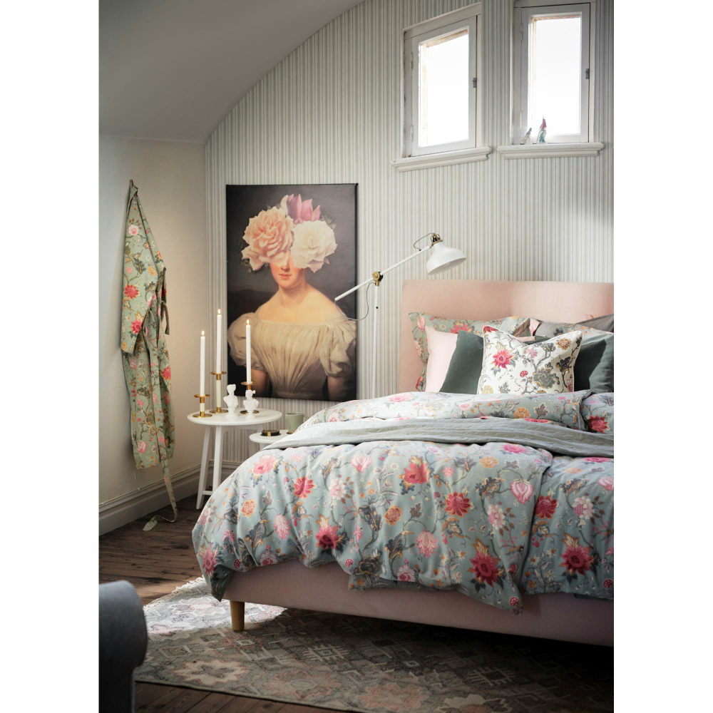 Комплект постельного белья IKEA NASSELKLOCKA (НЭССЕЛЬКЛОККА), Двуспальный, Светло-бирюзовый с рисунком, 240х220, 50х80 см