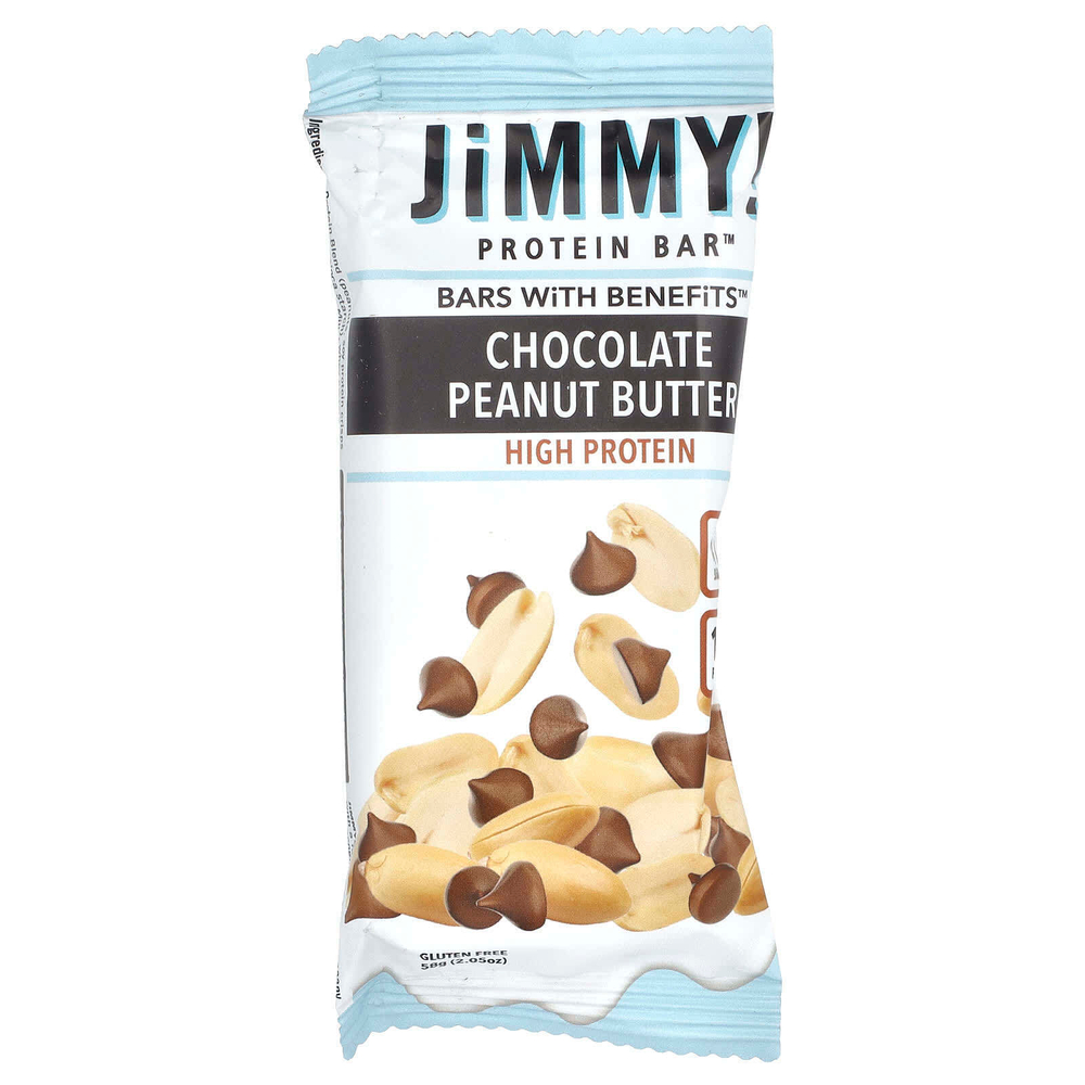 JiMMY!, Bars With Benefits, протеиновый батончик, шоколад с арахисовой пастой, 12 батончиков, 58 г (2,05 унции)