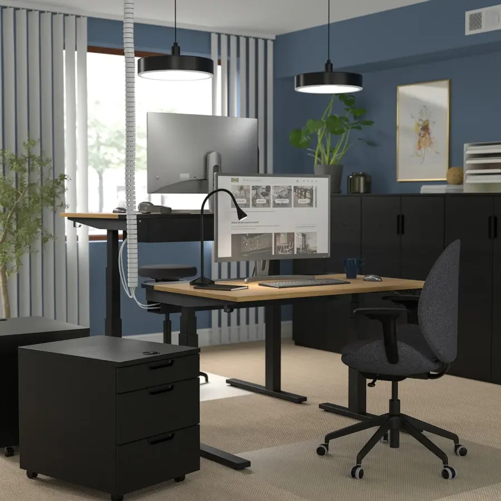 Письменный стол с регулировкой по высоте - IKEA MITTZON/МИТТЗОН ИКЕА, 120х60х62-126 см, черный/светло-коричневый