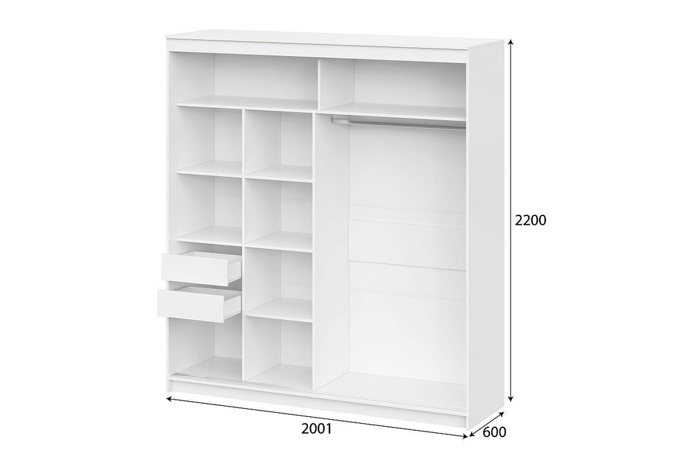 Шкаф-купе с зеркалом для одежды Белый текстурный 200х60х220 см