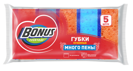 BONUS Губки кухонные крупнопористые Много Пены 5 шт., блок 36шт.