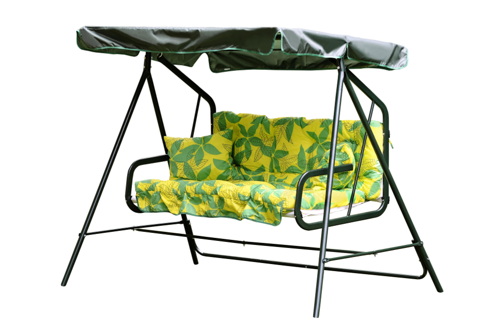 Качели садовые OLSA 2-х местные Бари(каркас зеленый, м/э разноцветный рис.листья)1 уп.