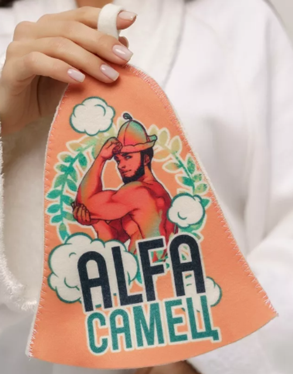 Банная шапка - ALFA Самец, с окрашенным фоном
