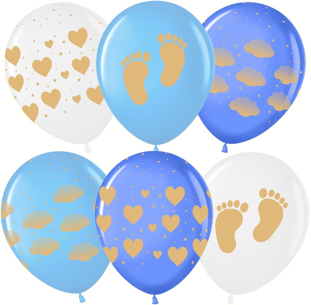 Шар (12''/30 см) Новорожденный (сердца и облака), Ассорти, кристалл, 5 ст, 25 шт.