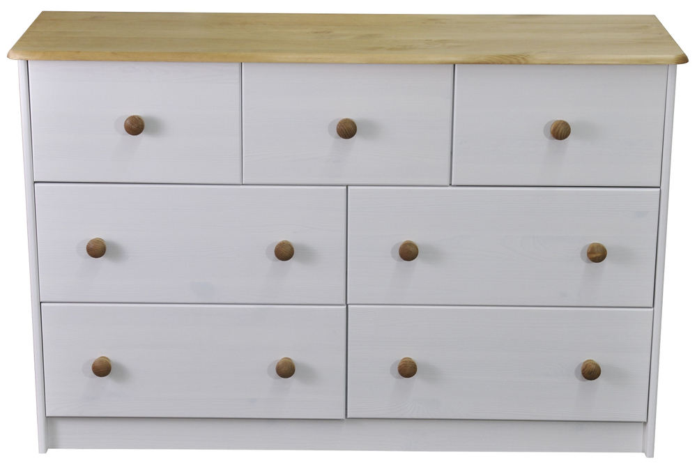 Комод деревянный Хаба 7 ящиков, белый воск, массив сосны