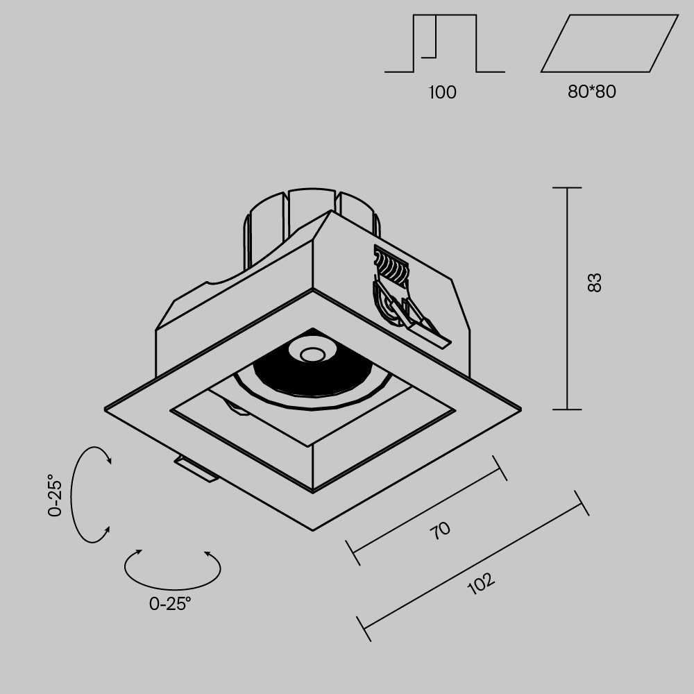 Встраиваемый светильник Technical DL008-12W2.7-3-4K-B