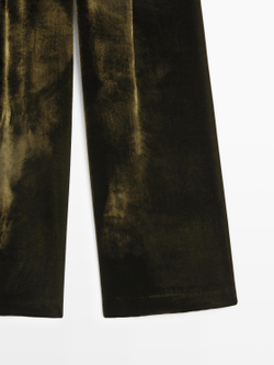 Massimo Dutti Широкие брюки из бархата со складками и эластичной отделкой, оливковый