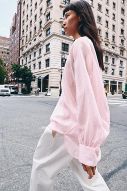 ZARA СВОБОДНАЯ РУБАШКА С РАМИ — ZW COLLECTIO, РОЗОВЫЙ